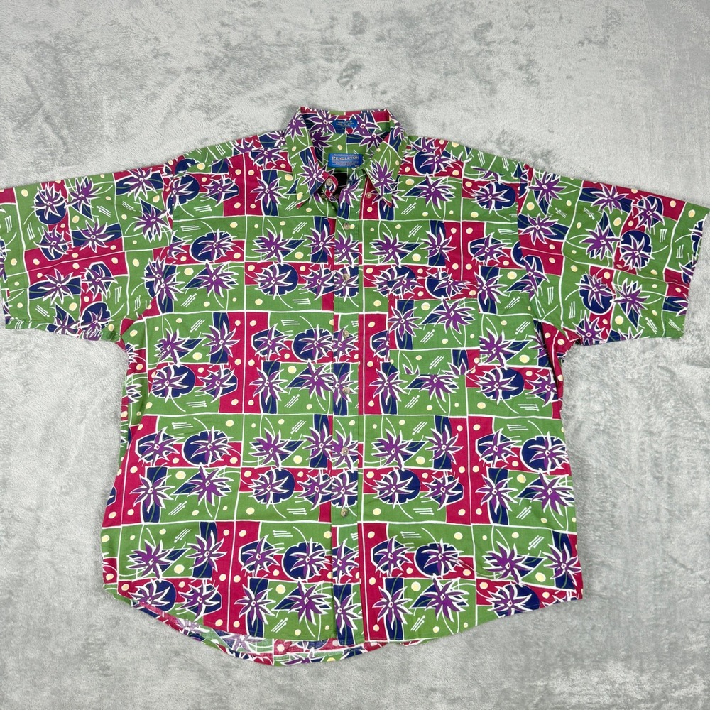 Vintage Pendleton Mens XL Button Down Shirt Floral Geometric AOP Cotton